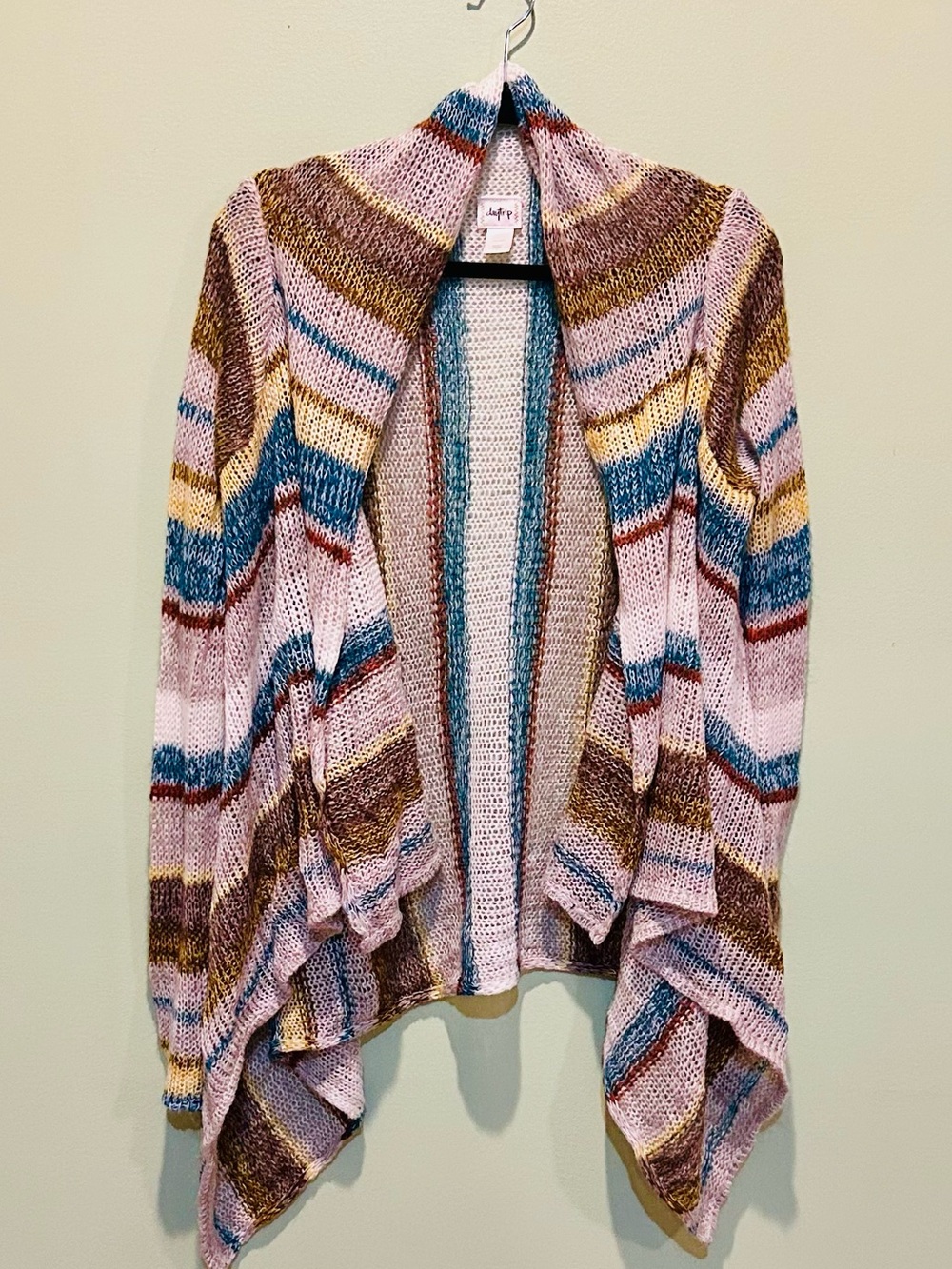 Daytrip Pink Multicolor Striped Open-Front Cardigan